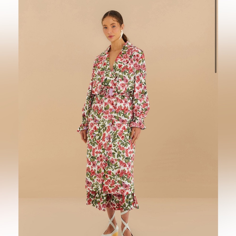 FARM Rio Halftone Pink Bouganvillea Oversized Trench Coat